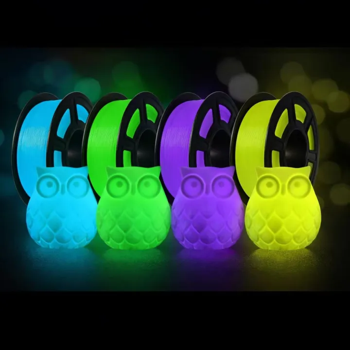 4-Pack TPU 95A Glow-in-The-Dark 3D Printer Filament Assorted Colors Blue Green Yellow Purple 250g Each 1.75mm Diameter