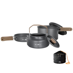 【HOSPORT】 Outdoor Cooking Set 3Pcs Aluminum Pots and Utensils for Camping and Hiking Adventures