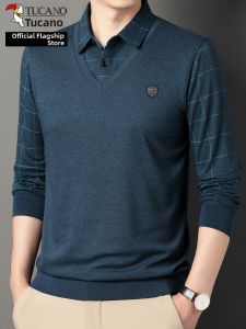 TUCANO | Middle-aged Mens Long Sleeve T-Shirt Shirt Collar Faux-layered Design