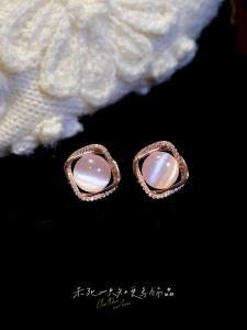 Delicate Rose Gold Earrings with Cats Eye Zircon from The Insomniac Mermaid Collection Luxury Gentle High-End Fashion Jewelry