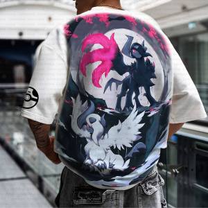 Bandai | Summer 2026 Pokemon Cotton T Shirt Bellossom And Absol Back Print Pink Splash Effect Black White Design Casual Loose Fit