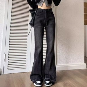 High Waist Flared Jeans Loose Fit Bootcut Trousers Anti-Wrinkle Denim Pants Straight Leg Long Trousers for plus Size Women