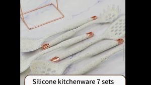 GOLIFE Silicone Kitchen Utensils Set Non-Stick Pan Shovel Soup Spoon Spaghetti Claw 7PCS Heat Resistant Storage Rack