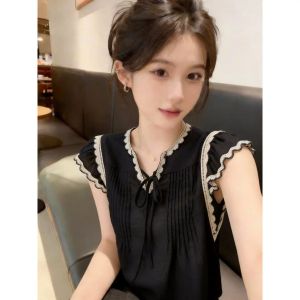 Loowmane | Unique Lace Splicing V-Neck Flared Sleeve Shirt