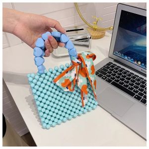 กระเป๋าถือ DIY ทำมือ ลูกปัดรูปหัวใจ วัสดุ ABS กระเป๋าถือสไตล์เกาหลี สีสันสดใส กระเป๋าถือขนาดกลาง