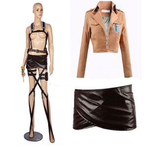 Attack on Titan Cosplay Shingeki no Kyojin Mikasa Ackerman Cosplay Costume Jacket Shawl Belt Suit Leather Shorts Full Sets