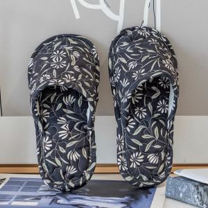 Couples Quilted Fabric Slippers Home Indoor Anti-slip Soft Bottom Shoes Silent Double Layer Stitching Cotton Slippers