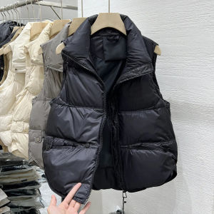 เสื้อกั๊กขนเป็ดแบบหนา คอปก แขนกุด สีสันสดใส สำหรับผู้หญิง ฤดูใบไม้ร่วง/ฤดูหนาว เสื้อคลุมกันหนาวแบบลำลอง ทรงเข้ารูป