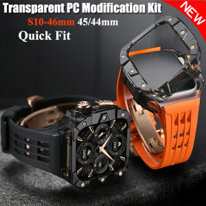 ชุดดัดแปลงสายเคสสำหรับ Apple Watch ยางสำหรับ10 46มม. Ultra 2 49มม. 45มม. 44มม. ยางฝาครอบคอมพิวเตอร์โปร่งใสสปอร์ตแบบสวมเร็ว IWatch SE 9 8 7 6 5 4