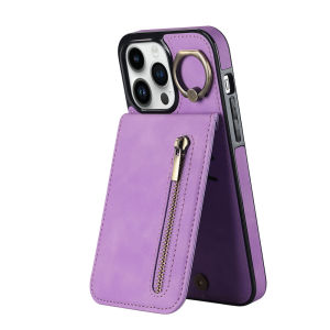 Ví Đựng Thẻ Da Có Khóa Kéo Kèm Giá Đỡ Và Vòng Đeo Tay Cho iPhone 18/17/16/15/14/13 Pro Max Plus Air 16E Tương Thích