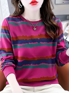 Slim Fit round Neck Striped Sweatshirt Womens Thin Long Sleeve Base Shirt 2025 New Spring Autumn Design Unique Top