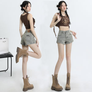 Quần Short Denim Ngắn American Retro Cho Nữ Mùa Hè Mỏng Co Giãn Cao Cạp Cao Bó Sát Chữ a Quần Short Siêu Ngắn Gợi Cảm