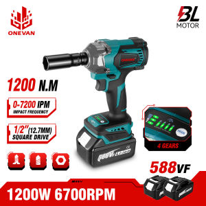 ONEVAN 1200N.M Brushless Electric Wrench 1/2 inch Cordless Screwdriver Electric Drill 3 Function Electric Impact Wrench for Makita 18V Battery