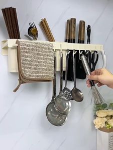 Wall Mounted Kitchen Knife Storage Rack with Chopsticks Holder Cutlery Storage Rack Kitchen Spice Rack Organizer