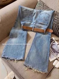 Fashion New Spring High-End High-Waisted Frayed Micro-Flare Jeans