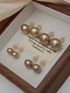 Elegantly Oversized Champagne Colored Flat Bead Earrings 925 Silver Needle Womens Fashion Jewelry Decorative Non-Tarnish