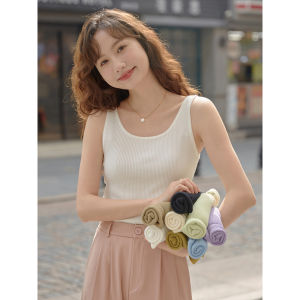 Slim Fit Knitted Base Shirt Sleeveless round Neckline Tank Top Womens Fashion Summer Thin Stripe Design Casual Versatile Style