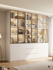 Customized Wooden Glass-Door Creamy Style Bookcase