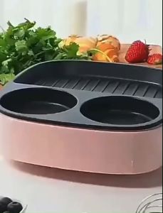 เครื่องทำอเนกประสงค์ในบ้าน3-in-1 110V/220V เครื่องทำแฮมเบอร์เกอร์หม้อทอดไข่ไม่ติดกระทะไฟฟ้า900W