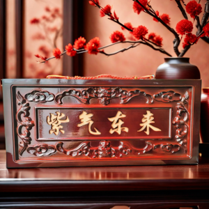 New Arrival Peach Wood Carving Purple Clouds East Come Plaque Solid Wood Carved Flower Ornament Doorway opposite Door Decorations