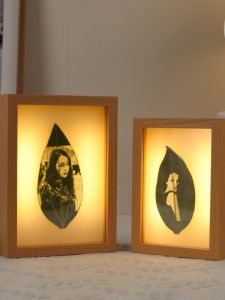 Carved Leaf Light Frame Desktop Display Photo Frame Plant Specimen Gift for Girlfriend Modern Simplicity Wooden Rectangle Frame