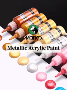 Maries Metallic Acrylic Paint 50ML Pearlescent Rich Shiny Pigments with Bottle Golden Slivery for DIY Art Painting/Wood/Gypsum/Ceramics/Plastics/Resins/Stones/Glass/Metal Materials/Fabrics etc