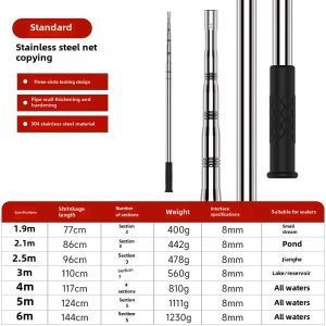 Stainless Steel Fishing Net Rod Special Hard Thickened Extendable Integrated Fishing Net Skimmer Durable Fishing Gear