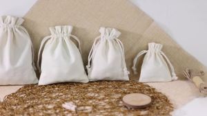 10pcs Black White Natural Cotton Storage Bags 8x10 10x14 12x15 13x18cm Wedding Christmas Gift Fabric Package Drawstring Pouches