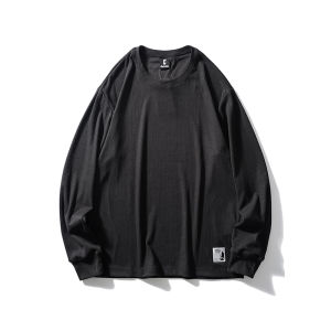 Sporty round Neck Long Sleeve Mens T-Shirt Autumn Base Layer Shirt Trendy Brand Fashionable American Casual Style Polyester Spandex Blend