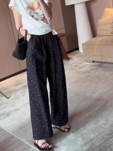 High Waist Wide Leg Casual Pants for Women Black Floral Print Drapey Straight Cut Summer New Style Elegant Feeling Loose Fit