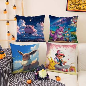 Bandai | Pokemon Gengar Anime Plush Pillow Cover Soft Short Plush Cushion Cover For Sofa Bedroom Living Room Home Decor Gift
