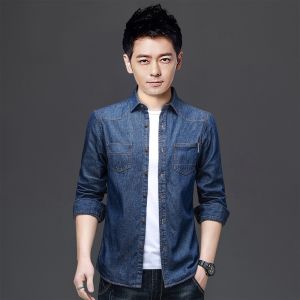 Áo sơ mi denim dài tay nam mùa xuân phong cách mới thường ngày cotton nguyên chất áo khoác ngoài trẻ trung thời trang áo sơ mi cài nút
