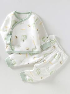 ชุดนอนผ้าฝ้ายบุขนแกะแบบแยกชิ้นสำหรับเด็กแรกเกิด ชุดฤดูใบไม้ร่วง/ฤดูหนาว สำหรับทั้งผู้ชายและผู้หญิง ชุดคลุมท้อง 40 กรัม