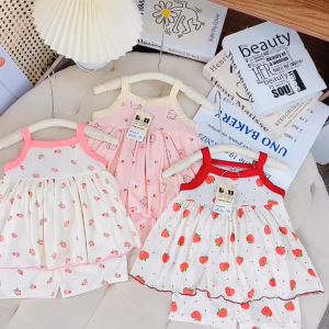 Bộ hai dây Áo Váy bộ tăm lạnh cho bé gái họa tiết tươi tắn mát mẻ size 6-16KG