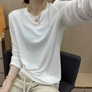 Elegant Grey Long Sleeve Womens T-shirt Modal Base Layer Spring Autumn Commute Style round Neck Cotton 100% Inner Wear