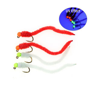 6PCS #12 Barbed Jig Squirmy Worm Fly Fast Sinking Wet Fly Artificial EarthWorm Fly Trout Bass Blugill Grayling Fishing Lures