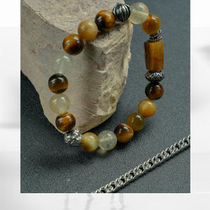 Original Design Natural Tiger Eye Stone Bracelet for Men Vintage Simple High-End Feeling Summer Bracelet Gift Mixed Material