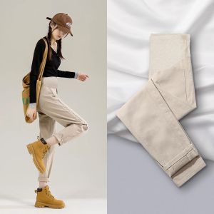 Maternity Jeans Spring Autumn Womens Denim Base Layer Pants Winter plus Size Fleece Lined Tummy Supportive All Stage