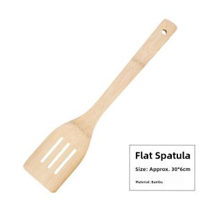 Long Handle Bamboo Cooking Spatula Kitchen Utensil Set Non-Stick Pan Bamboo Spoon Heat Resistant Bamboo Strainer Wood Material