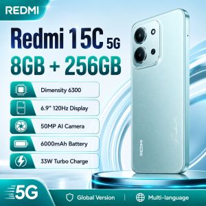 Redmi | 2026 new Redmi 15C 5G 8GB+256GB Smartphone Dimensity 6300 120Hz Display 50MP AI Camera 6000mAh Battery 33W Turbo Charge