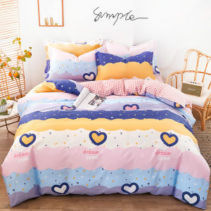 Simple Pure Cotton Diagonal Stripe Bedding Set 3-Piece Student Home Use 1.5m 1.8m Bed Sheet Cover Quilt Cover Double Size