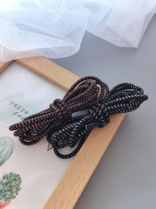 ยางรัดผมด้ายเงินยืดหยุ่นสูงทําด้วยมือ ลายสก็อต หัวเข็มขัดยอดนิยม สีดำ ยางรัดผมสีกาแฟนําเข้าจากญี่ปุ่น