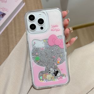 Sanrio | Cute Cartoon Pink Polka Dot Hello Kitty Luxury Glitter Quicksand Phone Case For iphone 17 16 15 14 13 Pro Max Shockproof Cover
