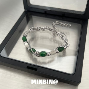 Double Layer Chinese Style Natural Stone Bracelet for Men Green Color Vintage Hip Hop Hand Jewelry Fashionable Accessory