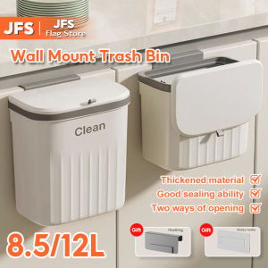 JFS 8.5L/12L Wall Mount Trash Bin Kitchen Trash Can with Cover Hanging Garbage Bin Sealed Trash Bin for Kitchen Bathroom