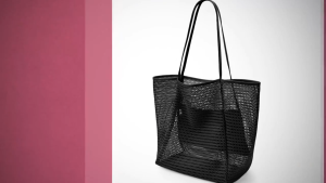 Summer Beach Bag Hollow Out Womens Shoulder Tote Bag Large Capacity Foldable Mesh Swim Bag Sandproof Handbag for Beach Street Travel