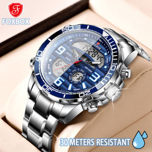 LIGE Jam Tangan Pria Asli FOXBOX Olahraga Kuarsa Bermerek Kalender Bercahaya Teratas Jam + Kotak