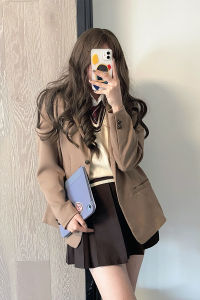 Original Ice สีครีม และปลาวาฬสีบริสุทธิ์กล่องจีบ กระโปรง ครึ่งความยาวสีน้ําตาลสไตล์พื้นฐานสําหรับ ฤดูใบไม้ผลิ ฤดูใบไม้ร่วง Jk ชุดสไตล์วิทยาลัย