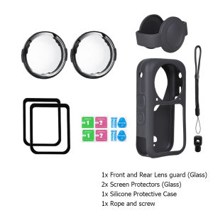 For Insta360 X6 Tempered Glass Film Lens Guard Cover Anti-loss Rope Silicone Protective Case Cap Camera Accessories Kit