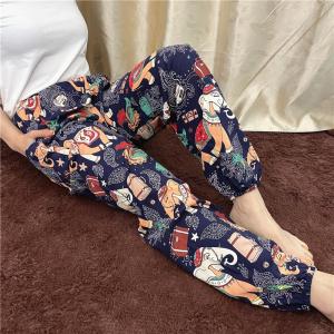 กางเกงขายาวทรงหลวมสไตล์ลำลองสำหรับฤดูร้อน กางเกงขายาวผ้าไหมคอตตอนสำหรับผู้หญิง กางเกงขายาวป้องกันยุง กางเกงขายาวชายหาดแบบลำลอง